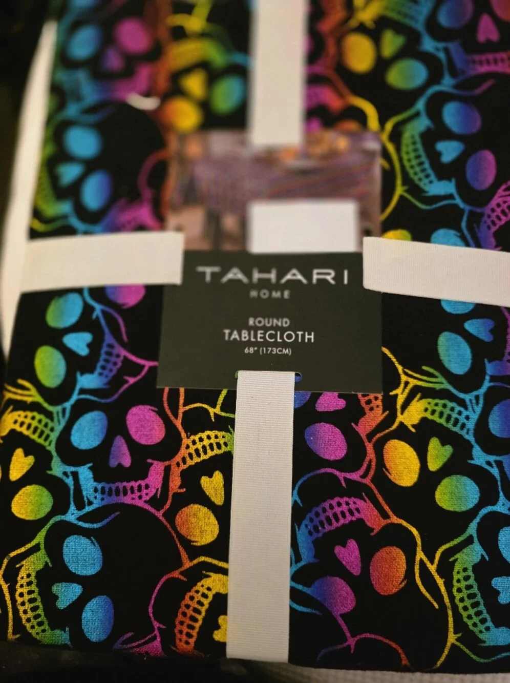 Tahari Multicolor Skeleton Print Tablecloth on Black